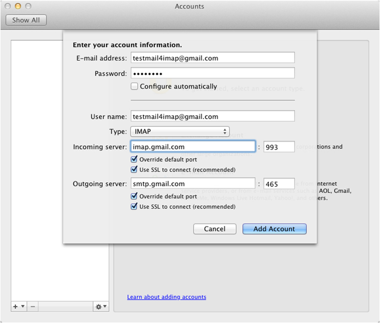 smtp authentication settings in outlook for gmail on mac